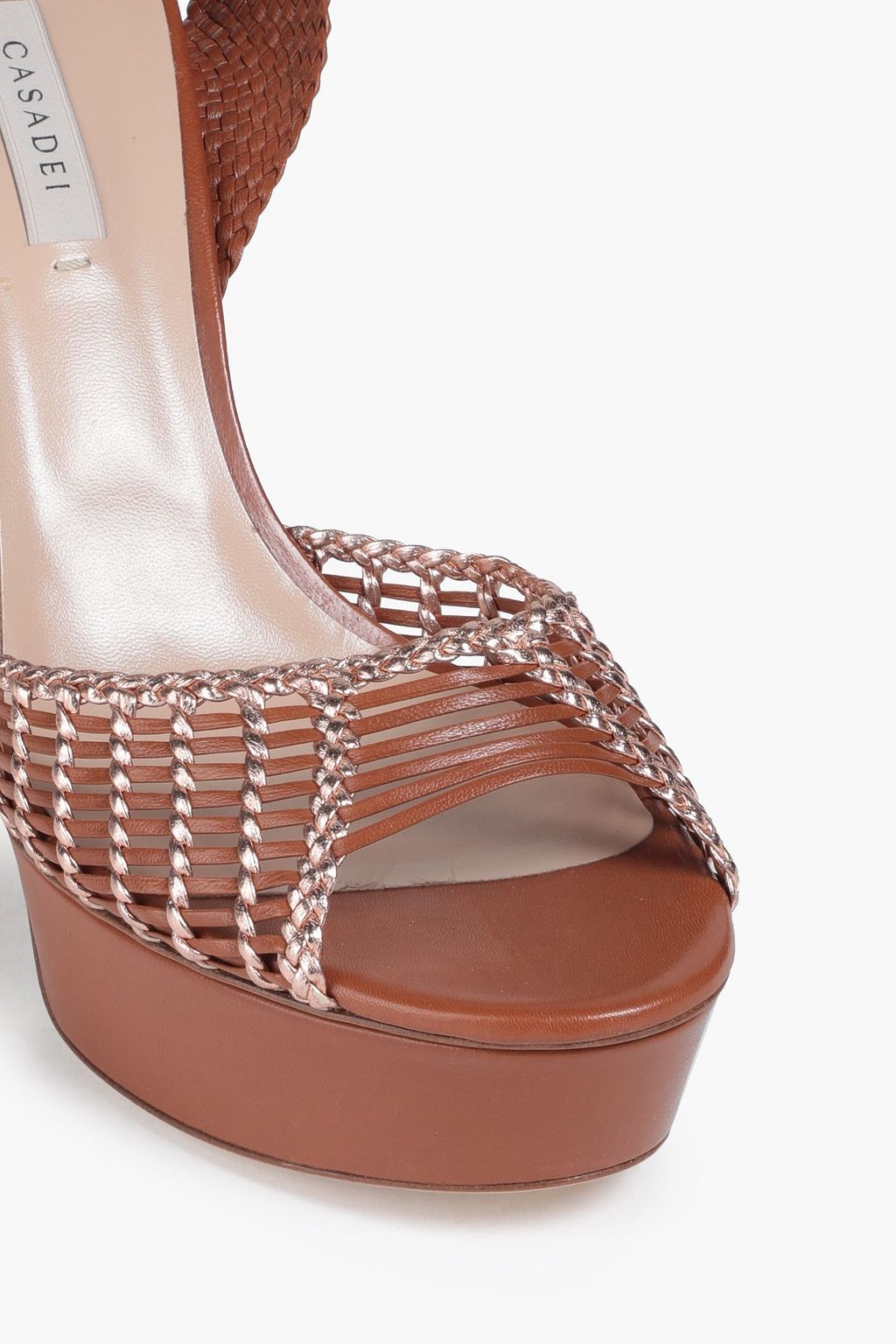 CASADEI Metallic-trimmed braided leather platform sandals