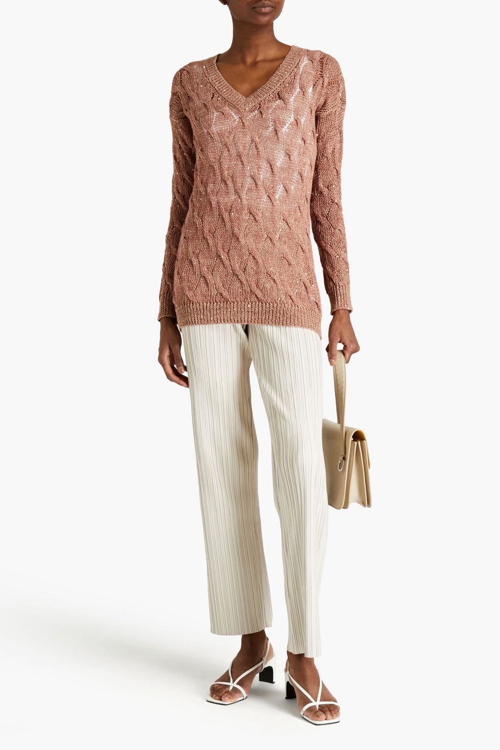 GENTRYPORTOFINO Embellished cable-knit linen-blend sweater