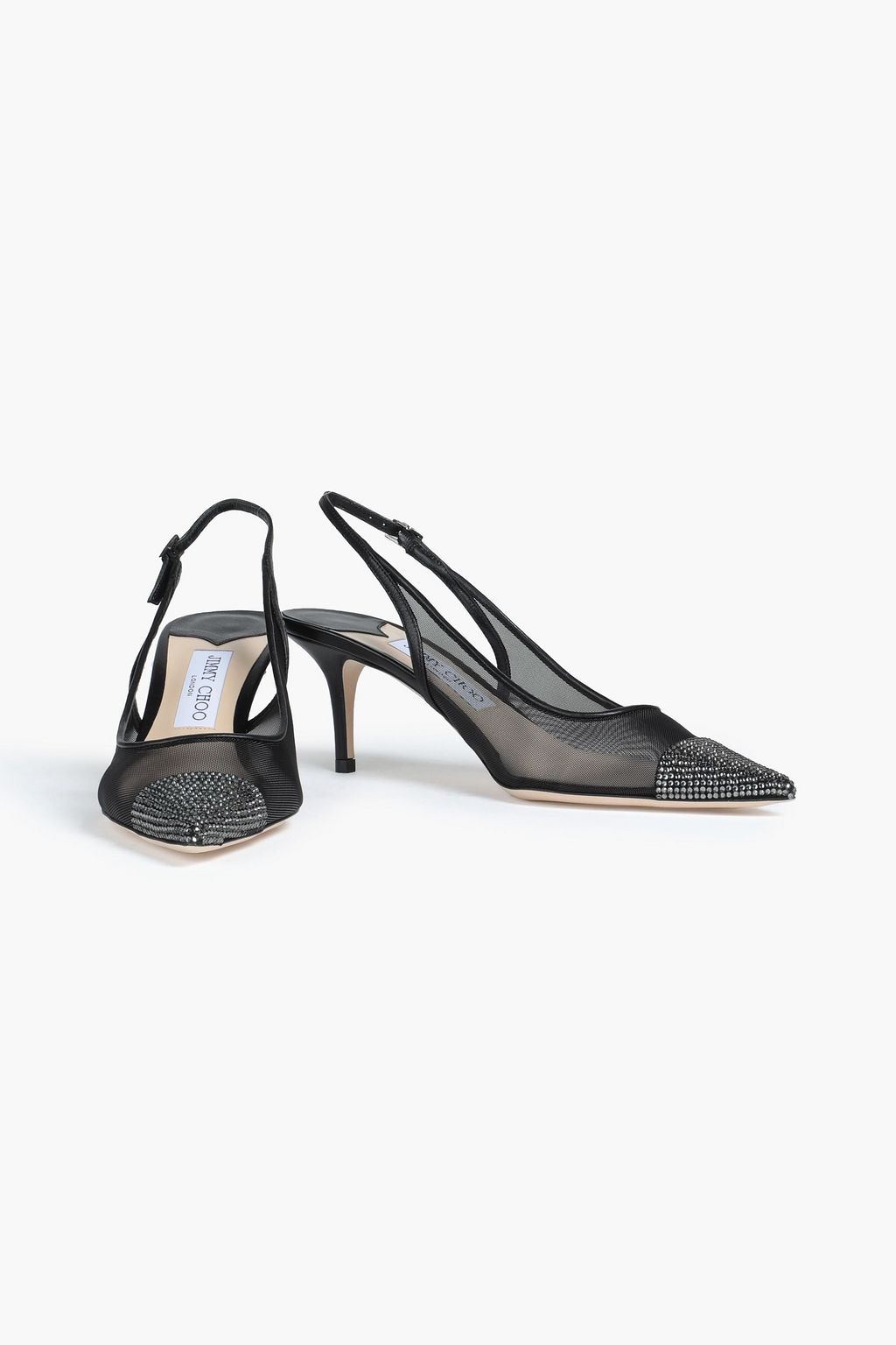 JIMMY CHOO Anika 65 embellished leather and mesh slingback pumps