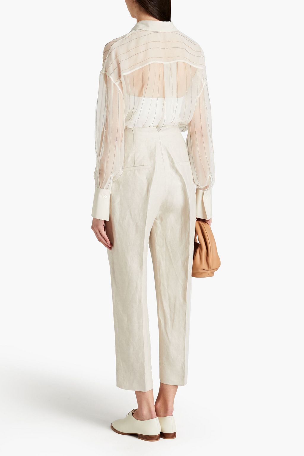 BRUNELLO CUCINELLI Bead-embellished striped silk-organza shirt