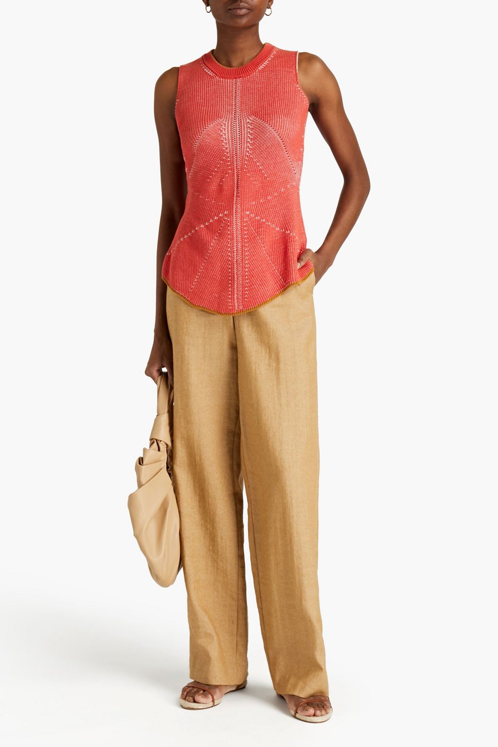 GENTRYPORTOFINO Pointelle-trimmed ribbed cotton top