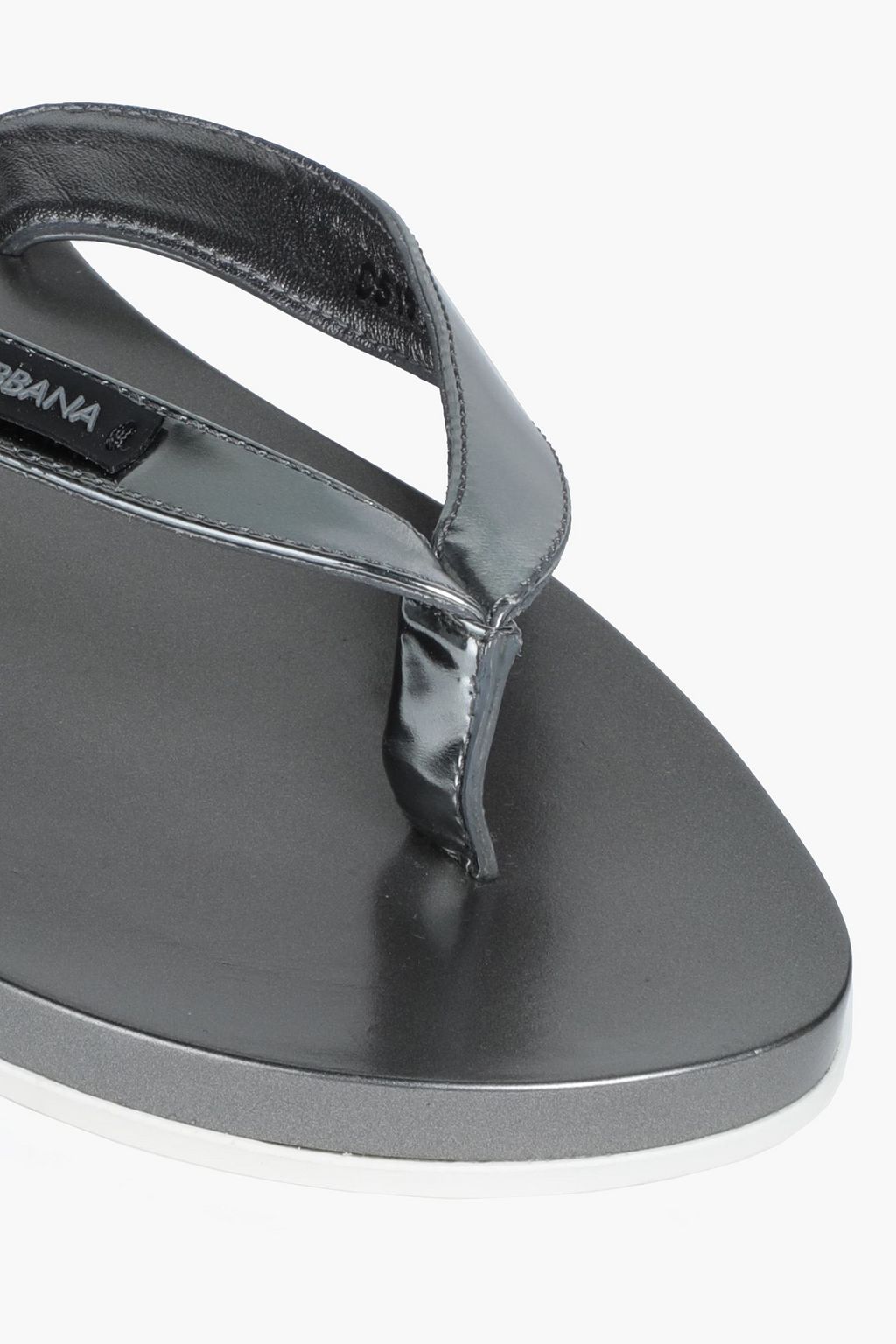 DOLCE&GABBANA Logo-appliquéd mirrored-leather flip flops