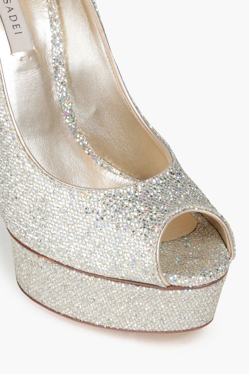 CASADEI Glittered fishnet platform pumps