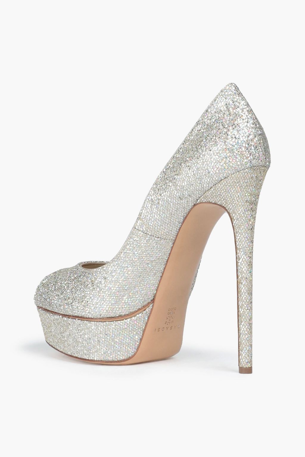 CASADEI Glittered fishnet platform pumps