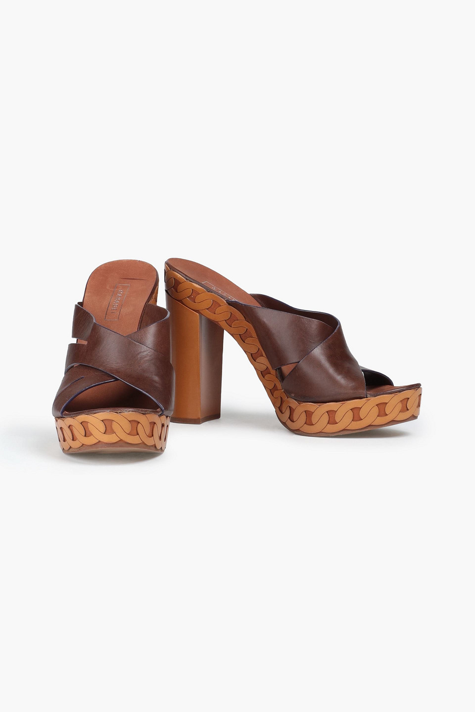 Casadei Cutout Leather Platform Mules In Brown