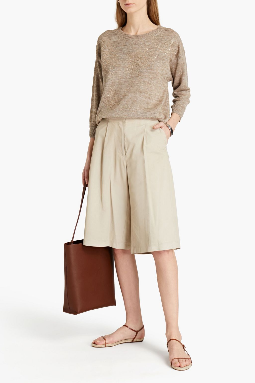GENTRYPORTOFINO Embellished mélange linen and silk-blend sweater