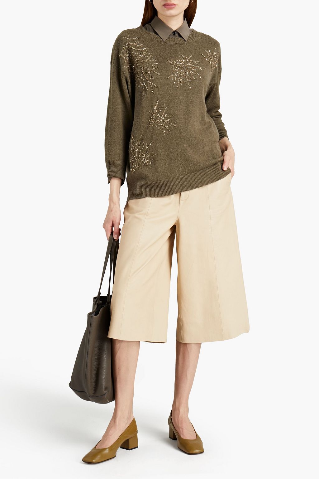 GENTRYPORTOFINO Embellished mélange linen and silk-blend sweater