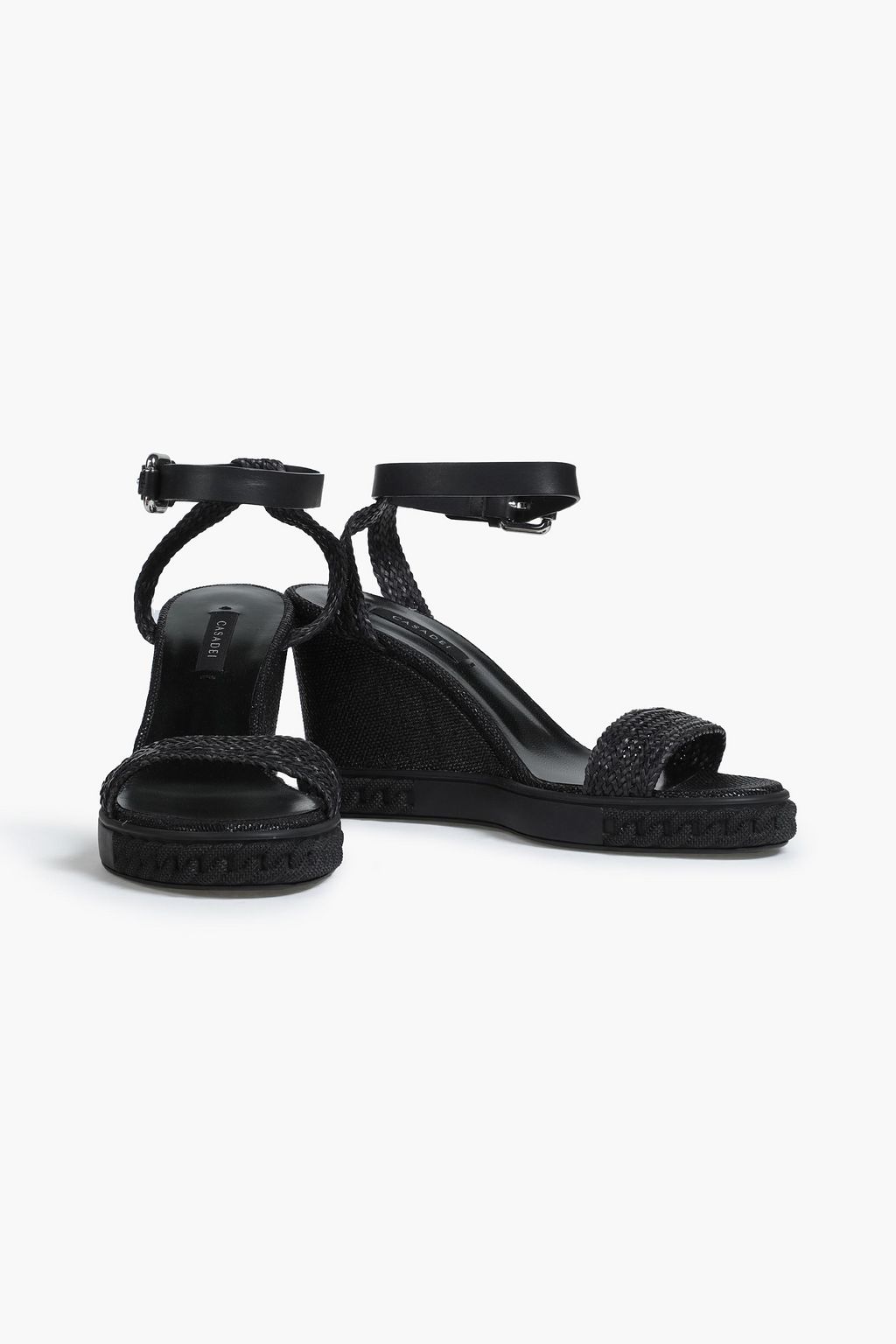 CASADEI Smooth and braided leather wedge sandals