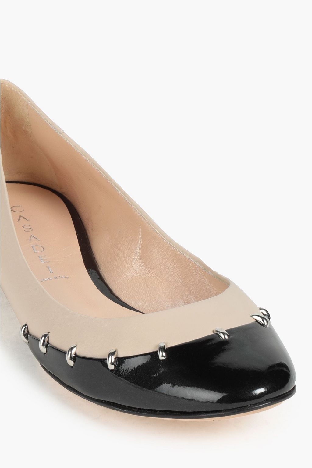CASADEI Studded smooth and patent-leather ballet flats