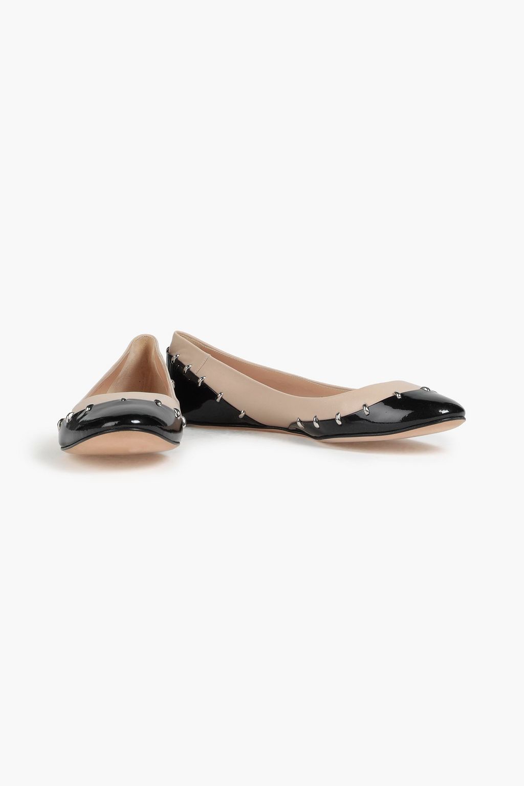 CASADEI Studded smooth and patent-leather ballet flats