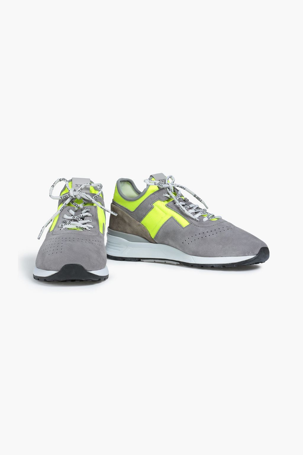 TOD'S Allacciato perforated mesh and suede sneakers