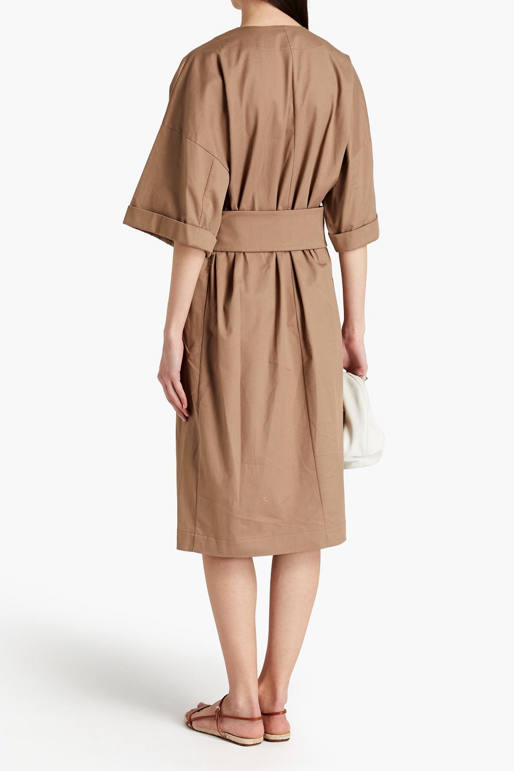 BRUNELLO CUCINELLI Belted cotton-blend twill midi wrap dress