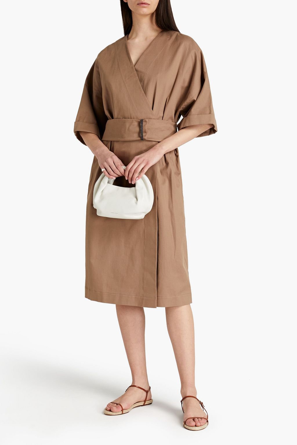 BRUNELLO CUCINELLI Belted cotton-blend twill midi wrap dress