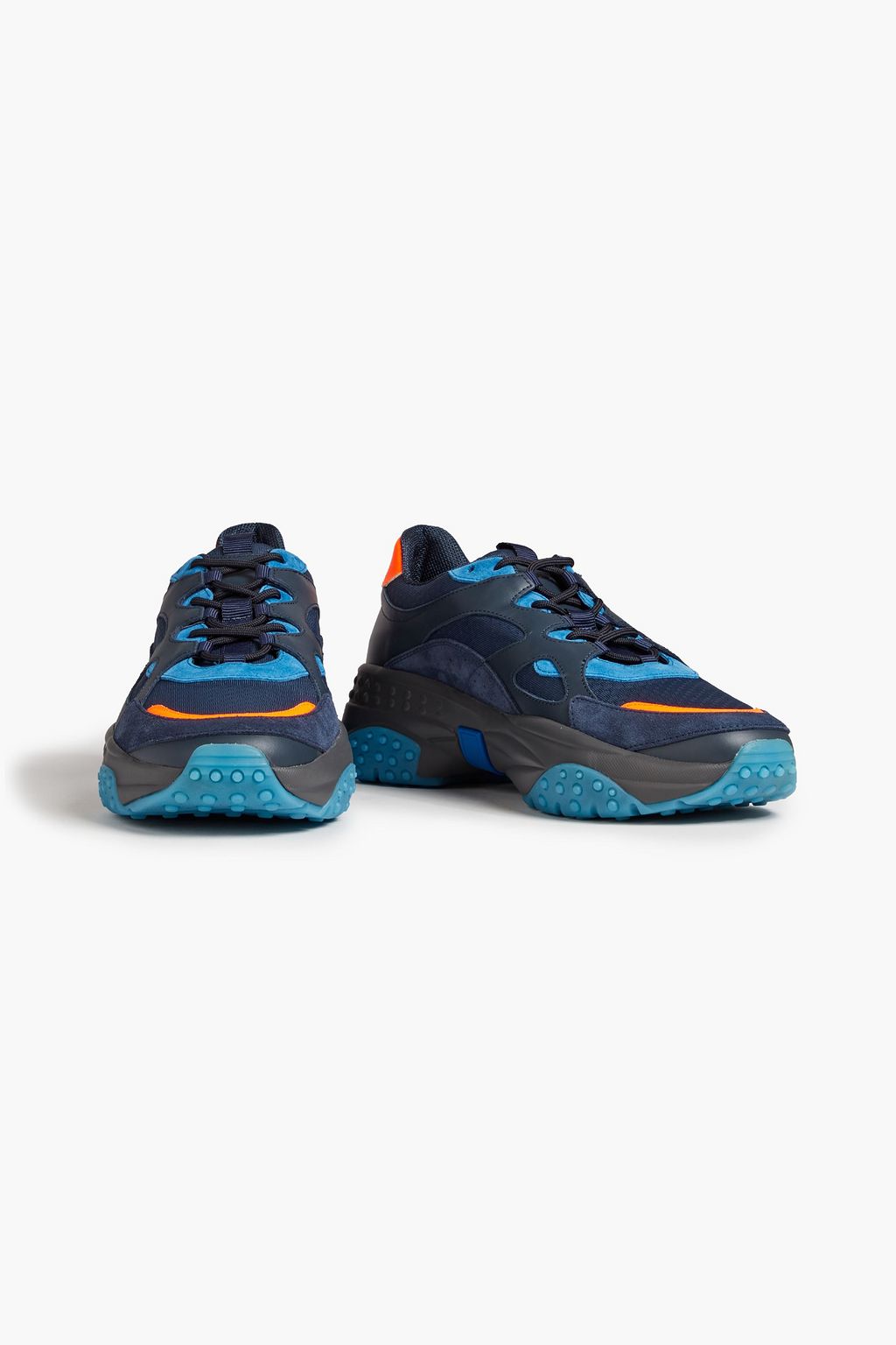 TOD'S Neon suede-trimmed leather and mesh sneakers
