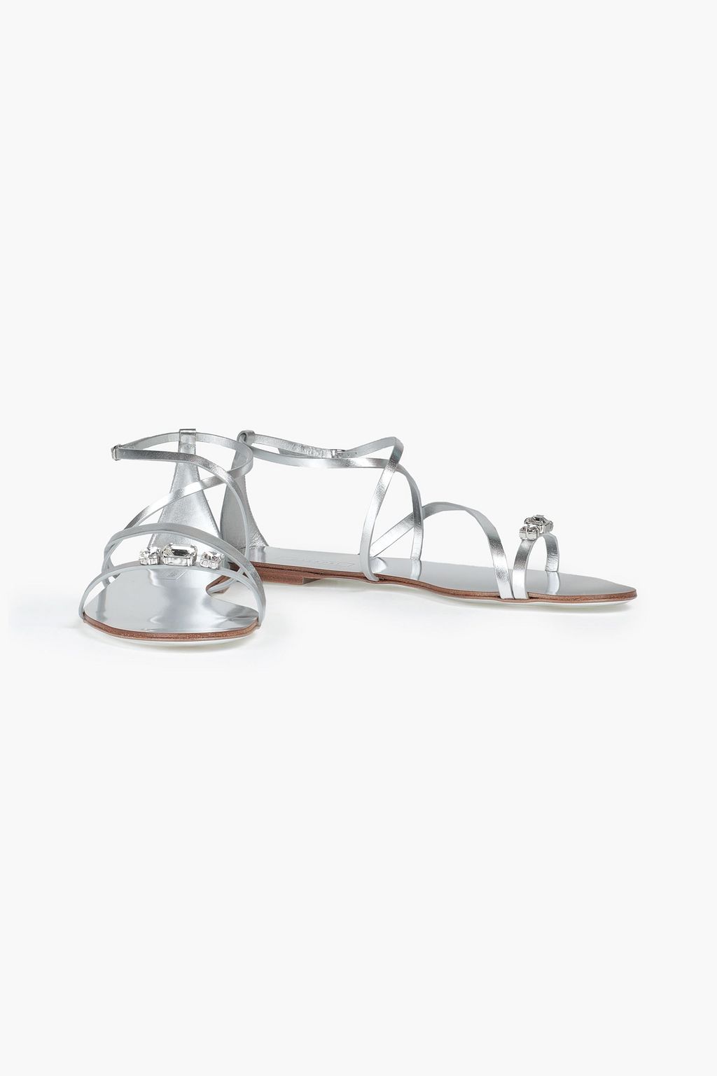 CASADEI Crystal-embellished metallic leather sandals