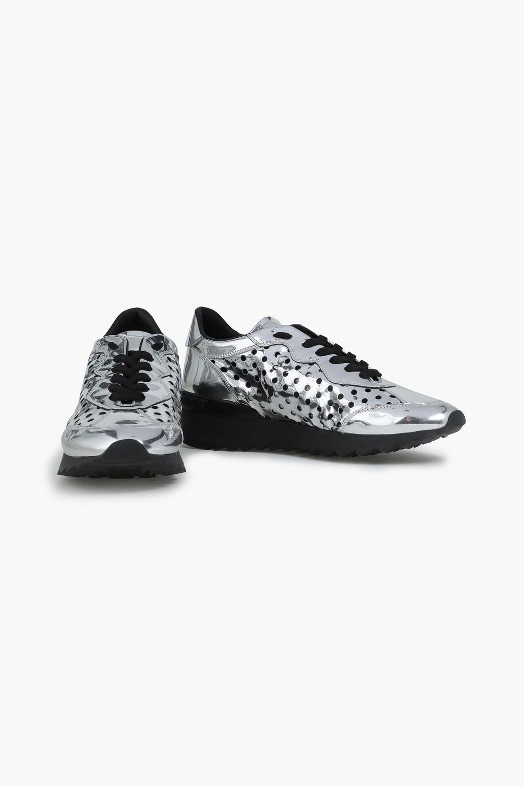 CASADEI Perforated mirrored-leather sneakers