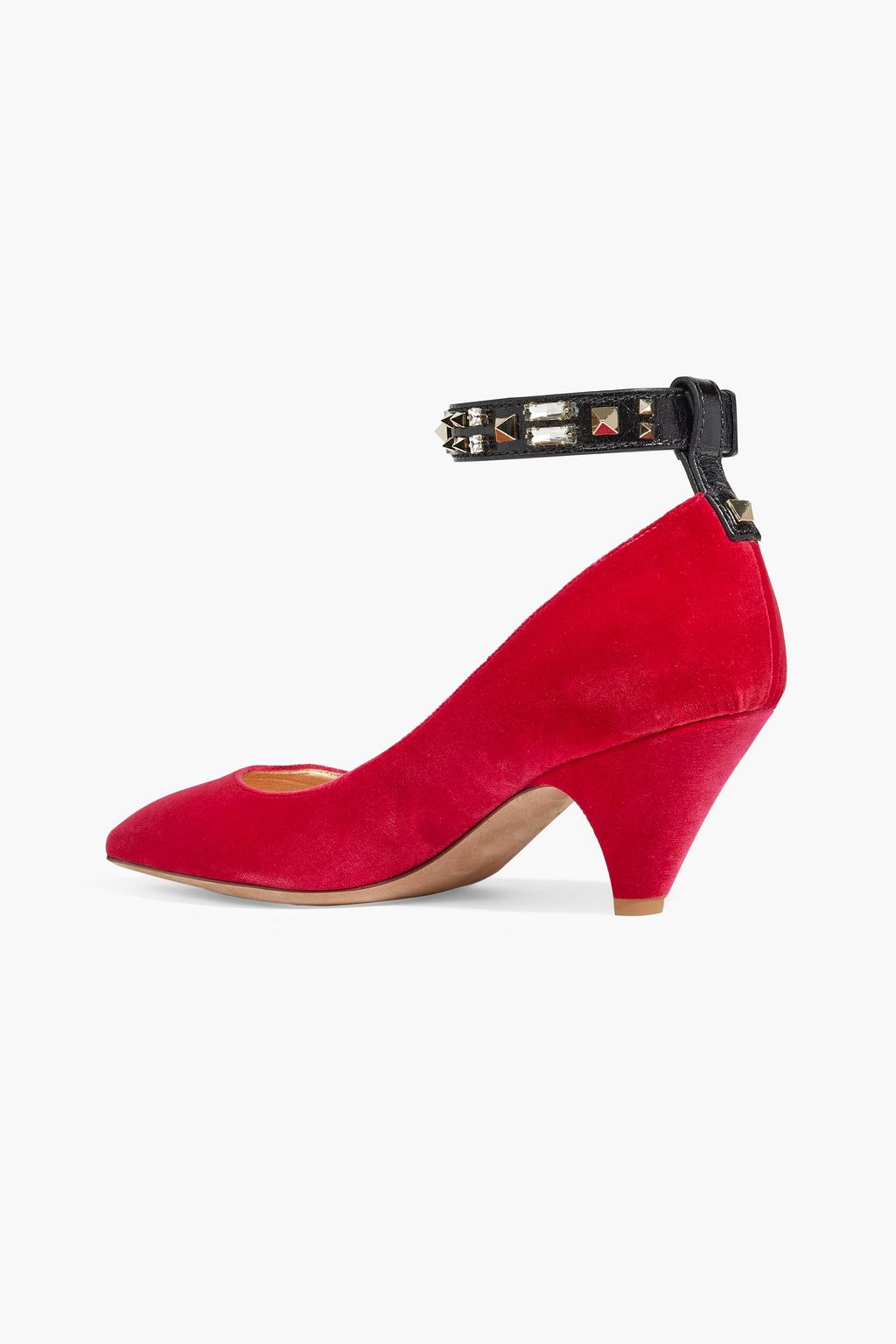 VALENTINO GARAVANI Embellished leather-trimmed velvet pumps