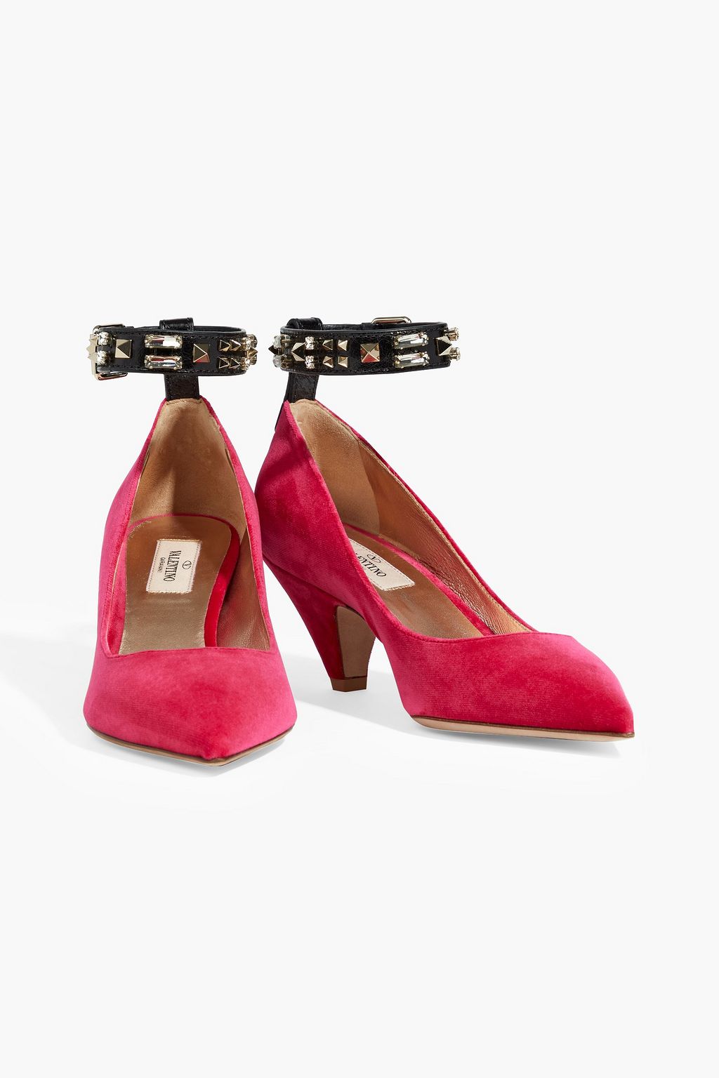 VALENTINO GARAVANI Embellished leather-trimmed velvet pumps