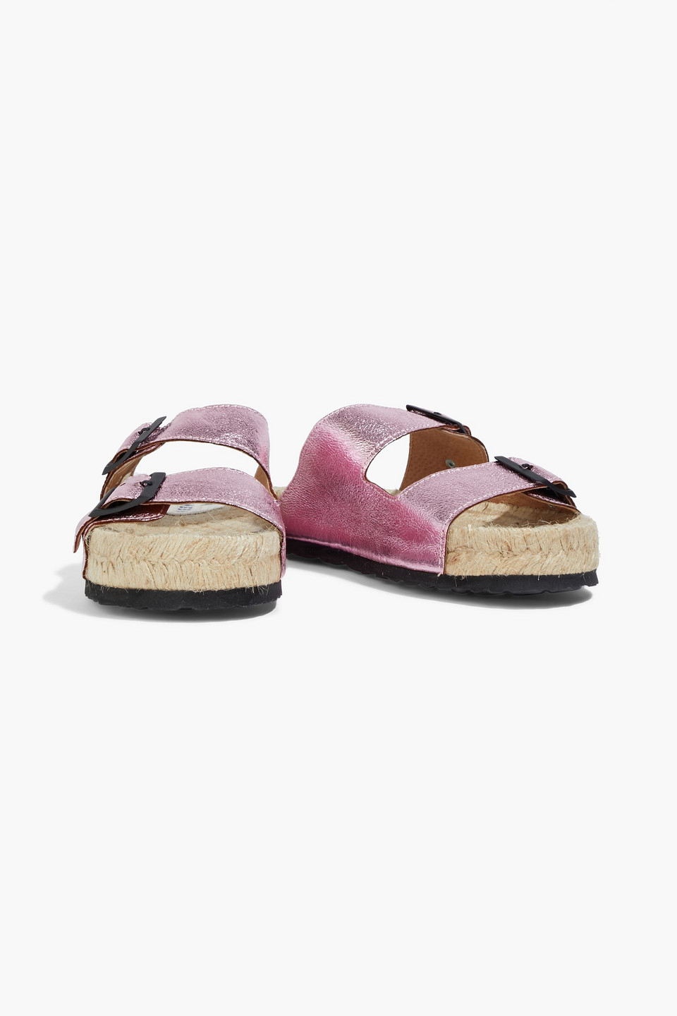 Manebi Hollywood Metallic Textured-leather Slides In Pink