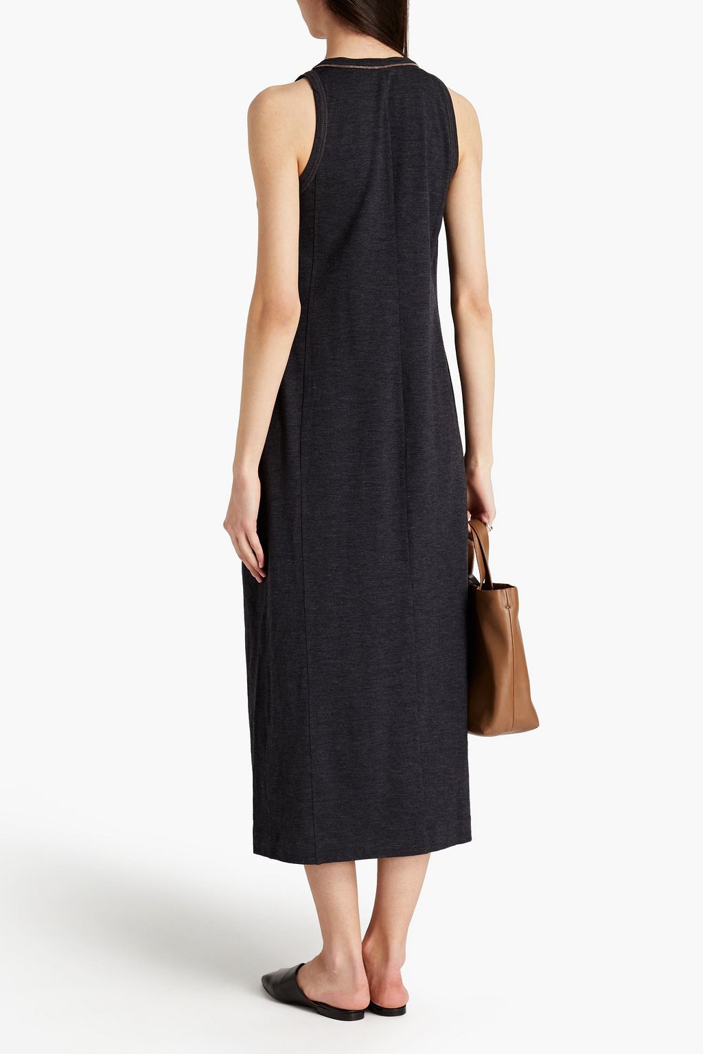 BRUNELLO CUCINELLI Bead-embellished wool-blend jersey midi dress