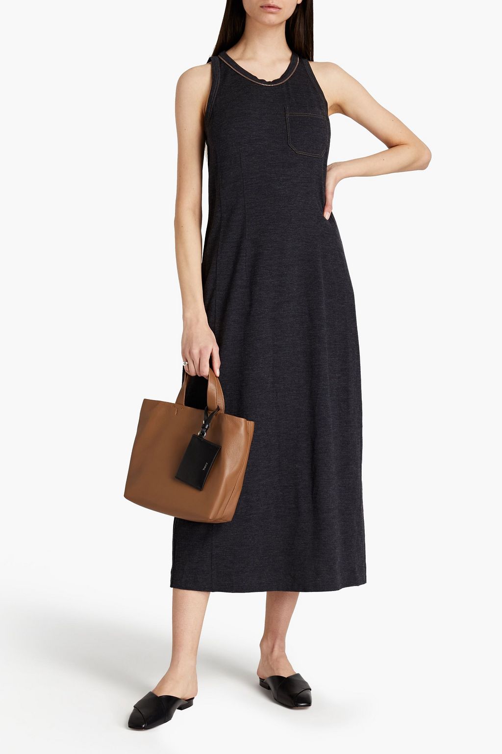 BRUNELLO CUCINELLI Bead-embellished wool-blend jersey midi dress