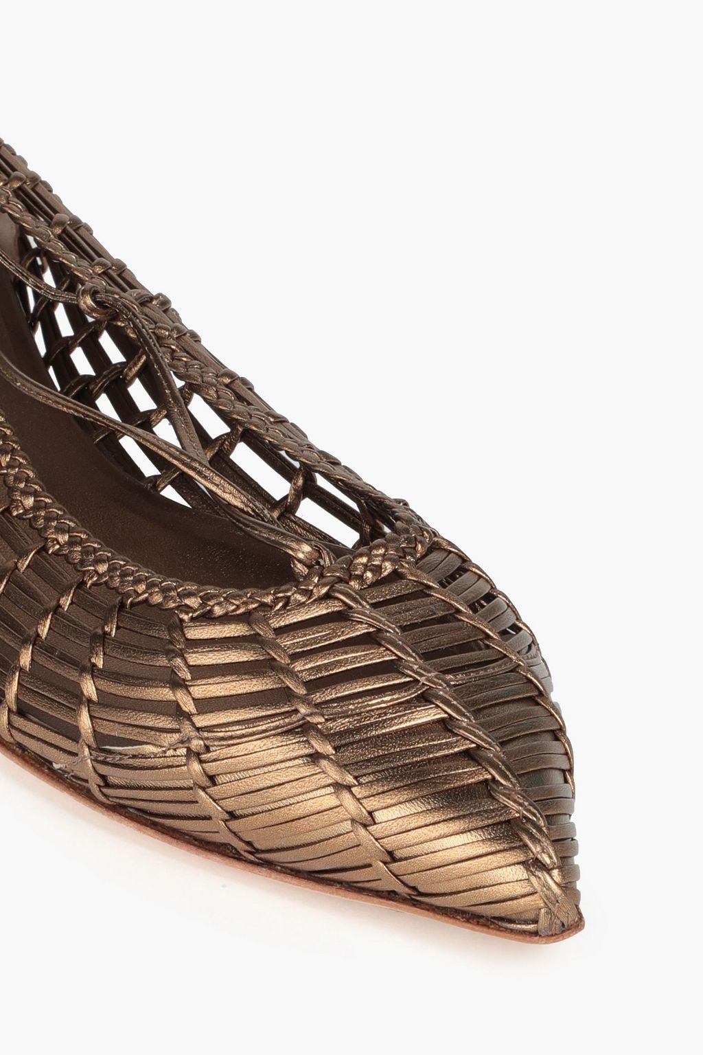 CASADEI Metallic woven leather point-toe flats