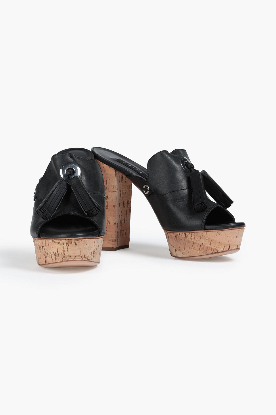 Casadei Tasseled Leather Platform Mules In Black