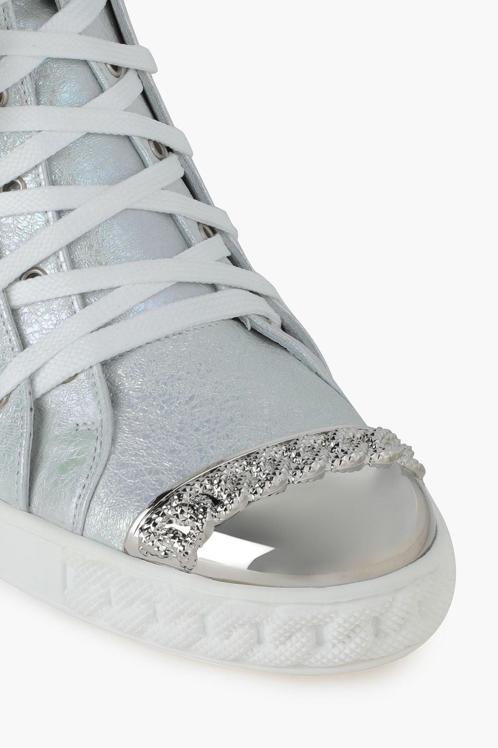 CASADEI Embellished leather wedge high-top sneakers