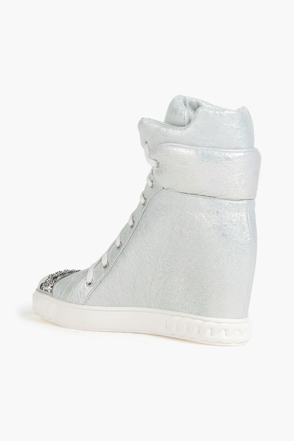 CASADEI Embellished leather wedge high-top sneakers