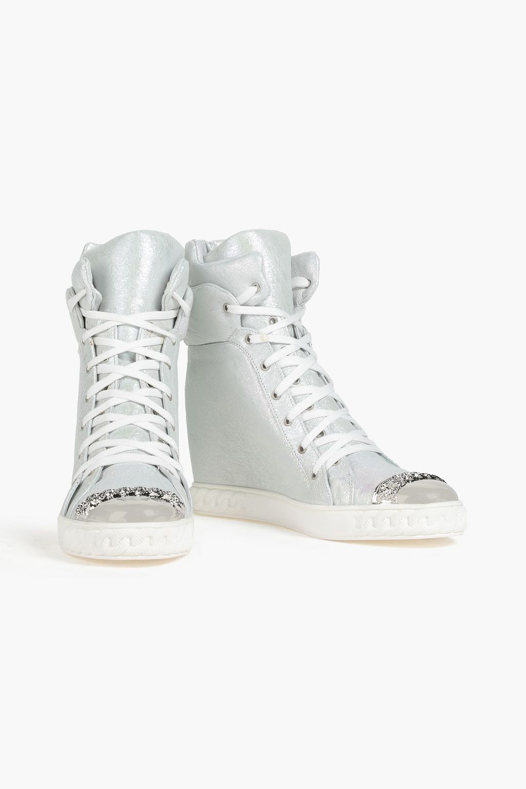CASADEI Embellished leather wedge high-top sneakers