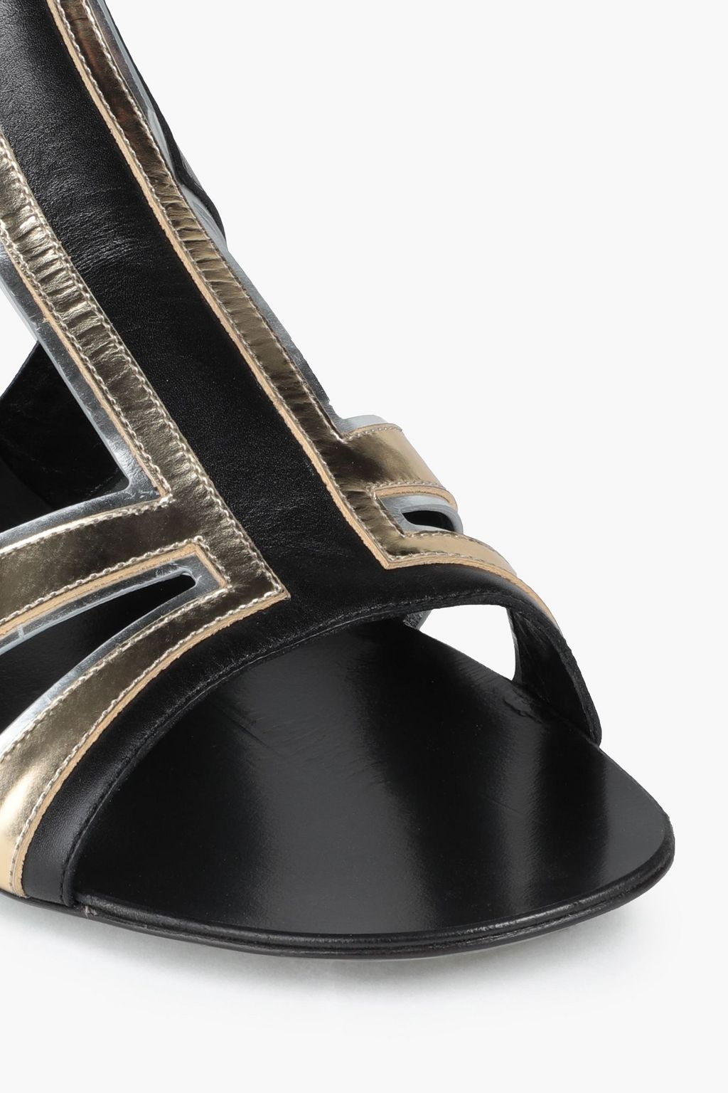 CASADEI Cutout metallic and smooth leather sandals