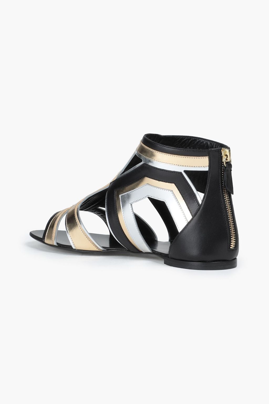 CASADEI Cutout metallic and smooth leather sandals