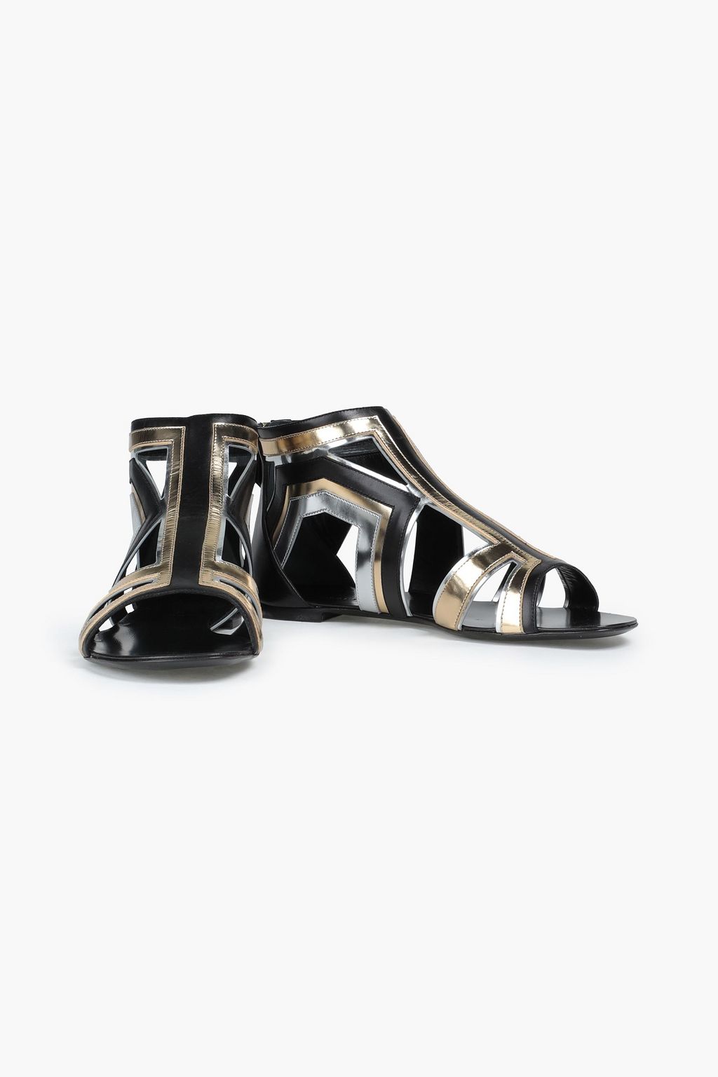 CASADEI Cutout metallic and smooth leather sandals