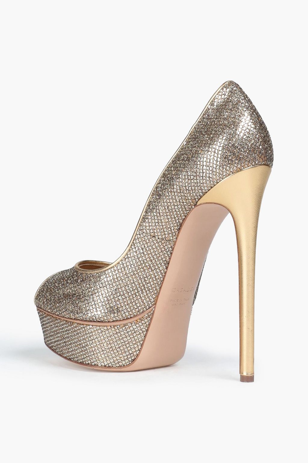 CASADEI Glittered fishnet platform pumps