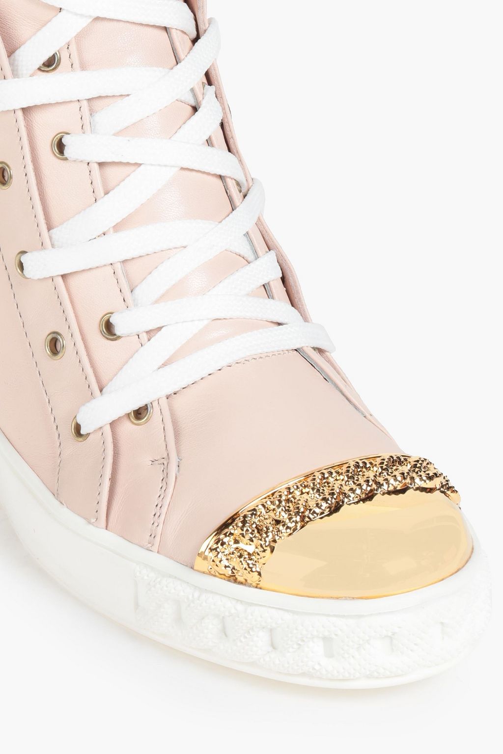 CASADEI Embellished leather wedge high-top sneakers