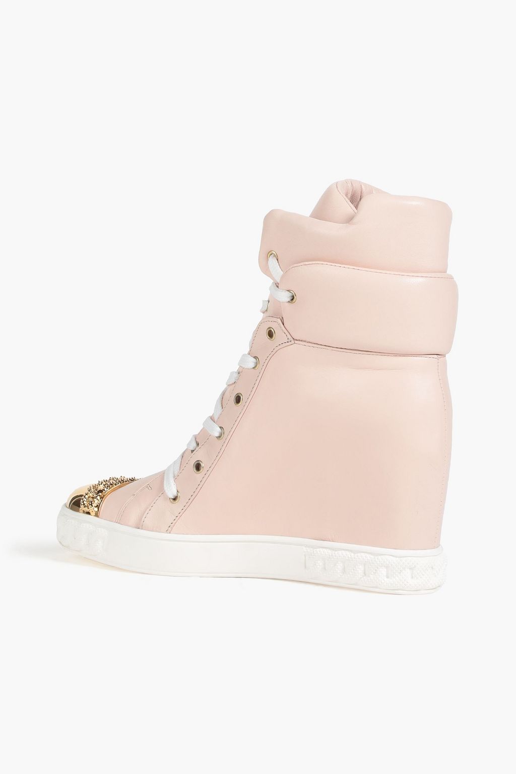 CASADEI Embellished leather wedge high-top sneakers