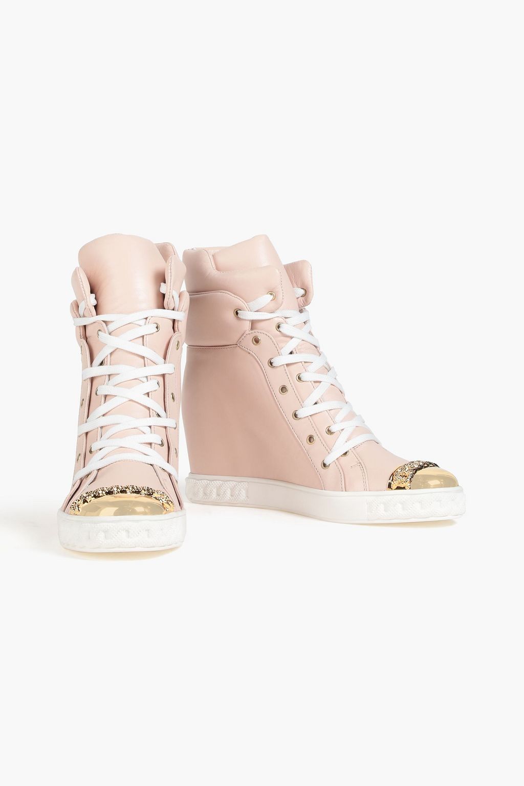 CASADEI Embellished leather wedge high-top sneakers