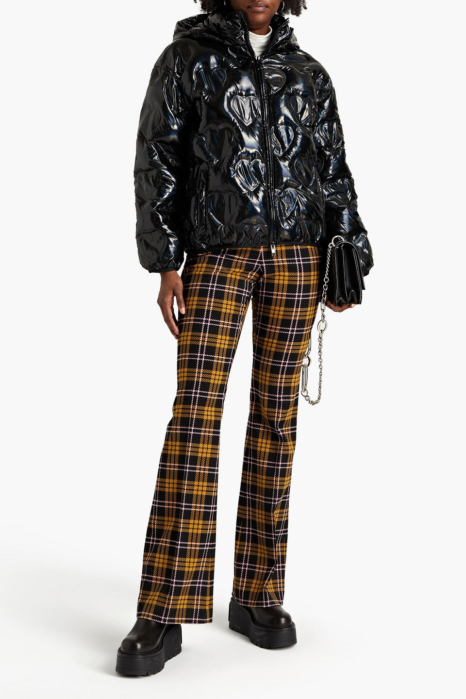 Love Moschino Quilted Shell Hooded Jacket In Black