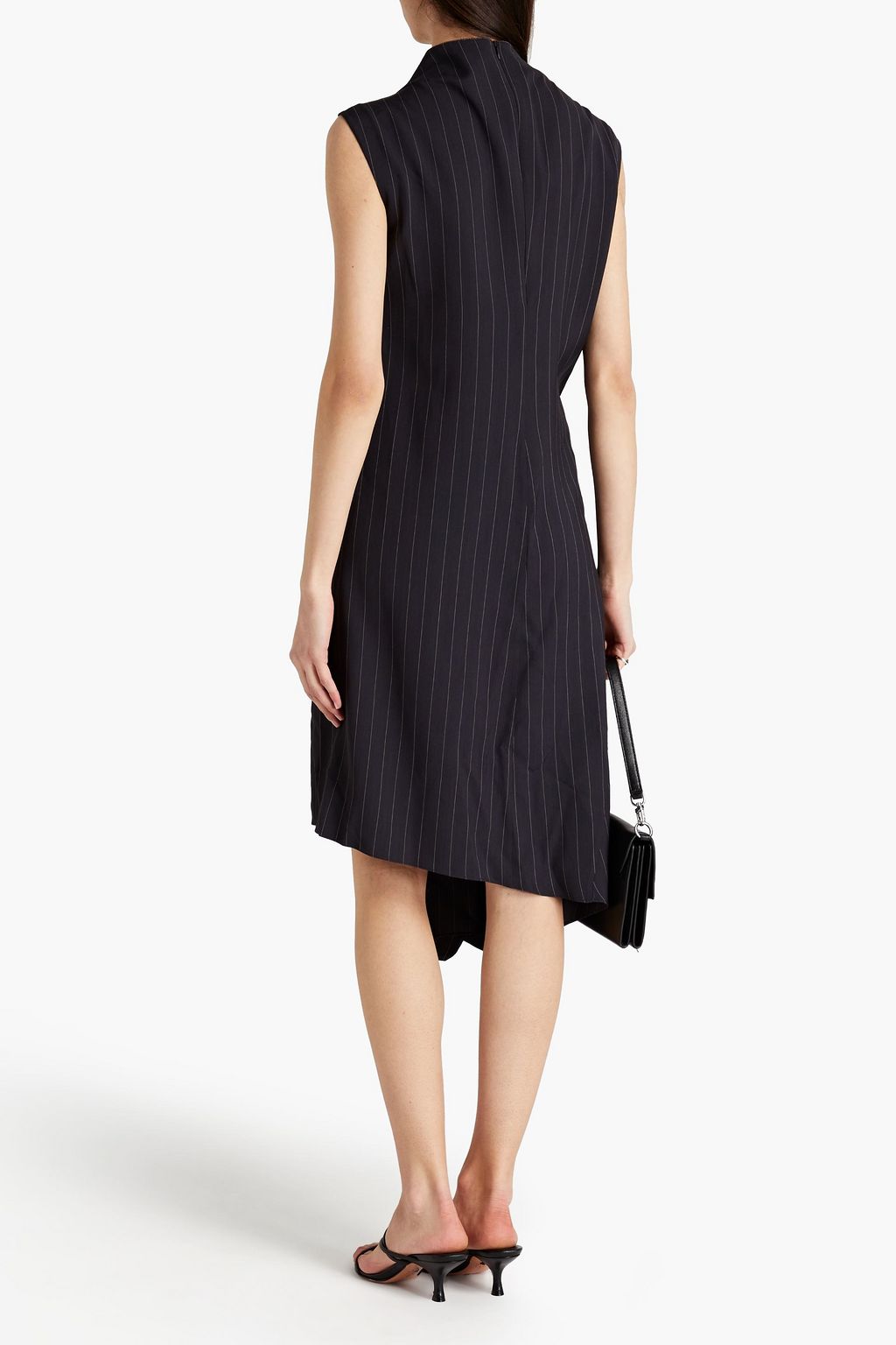 BRUNELLO CUCINELLI Asymmetric embellished striped twill dress