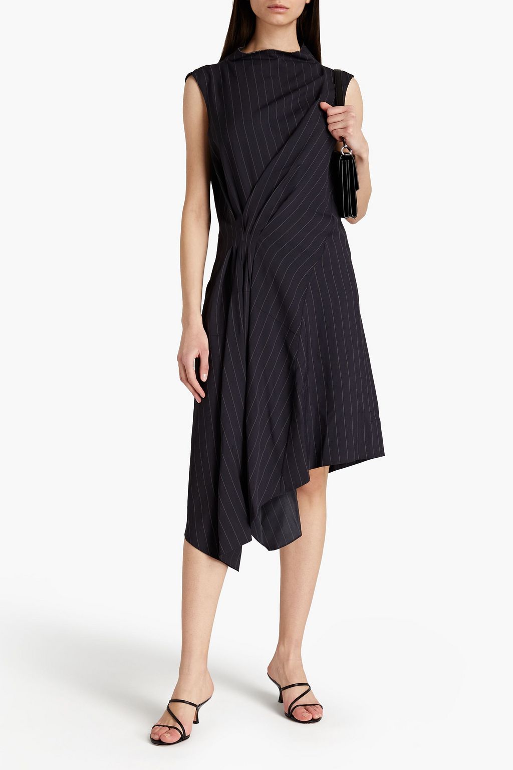 BRUNELLO CUCINELLI Asymmetric embellished striped twill dress