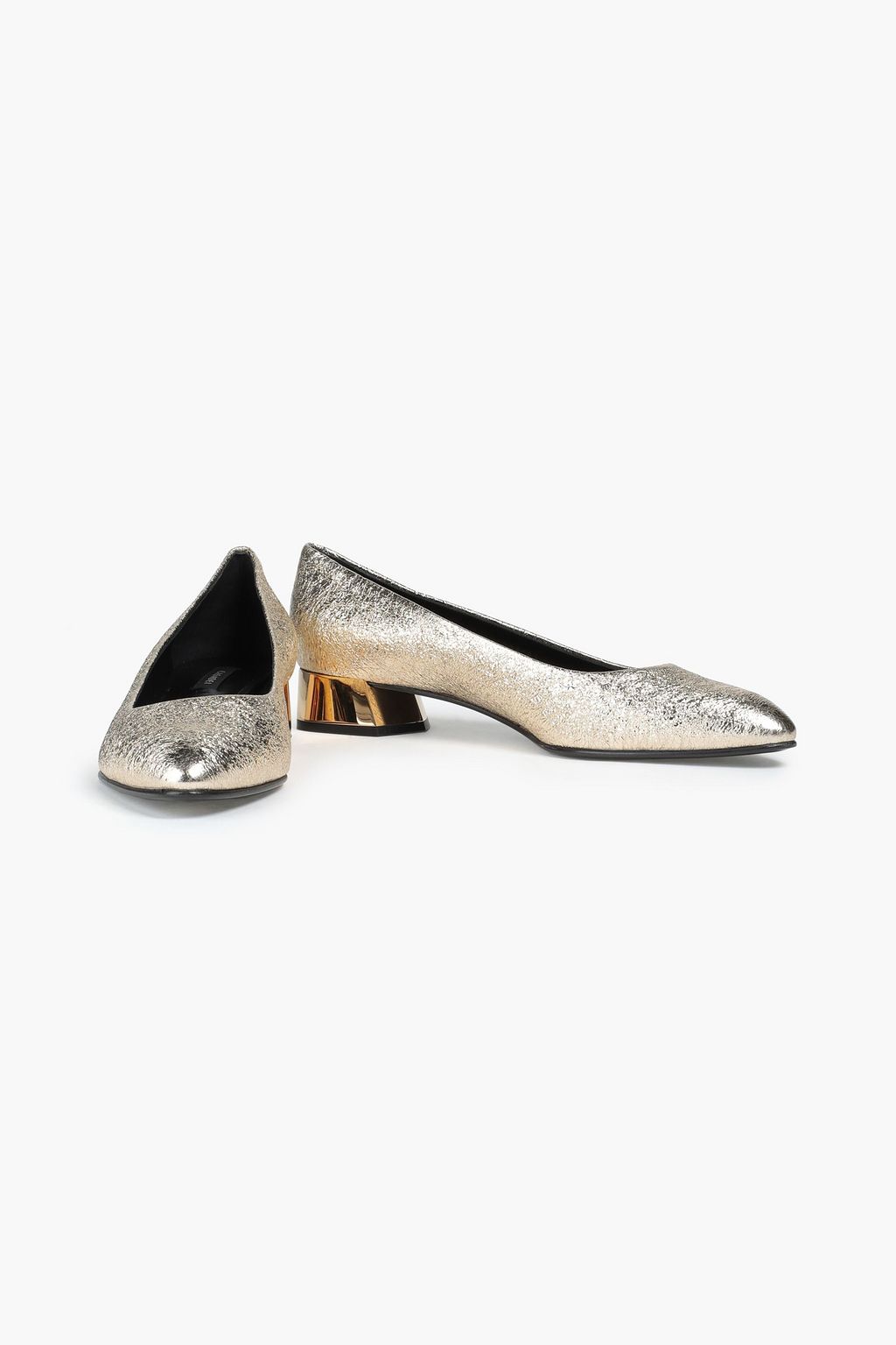 CASADEI Metallic cracked-leather point-toe flats