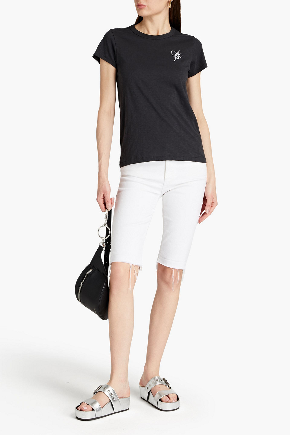 Rag & Bone Embroidered Slub Organic Pima Cotton-jersey T-shirt In Black