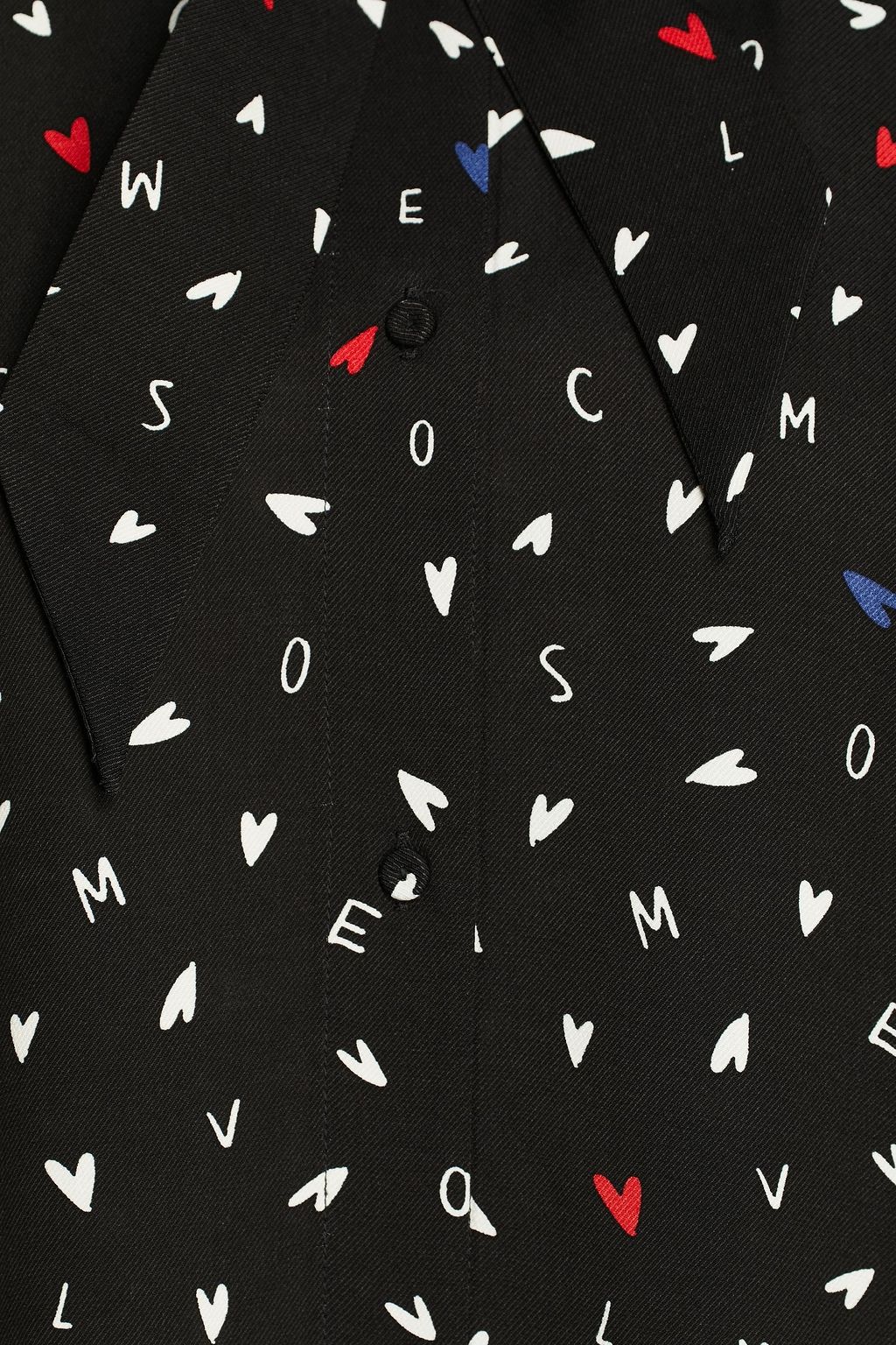 LOVE MOSCHINO Pussy-bow printed twill blouse