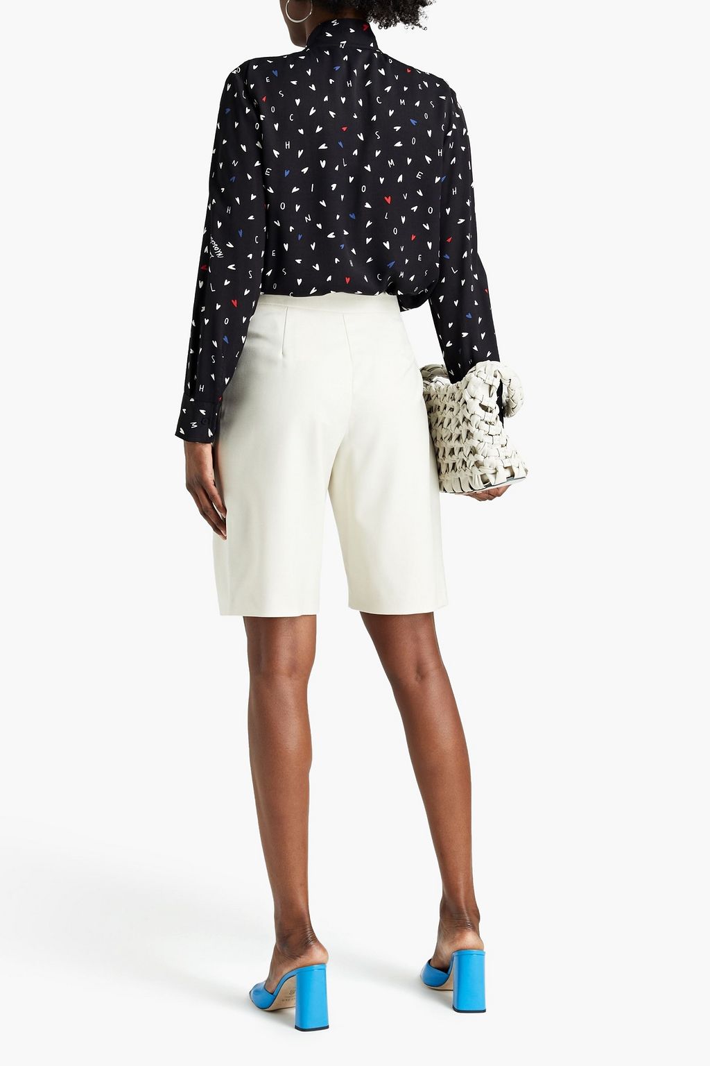 LOVE MOSCHINO Pussy-bow printed twill blouse