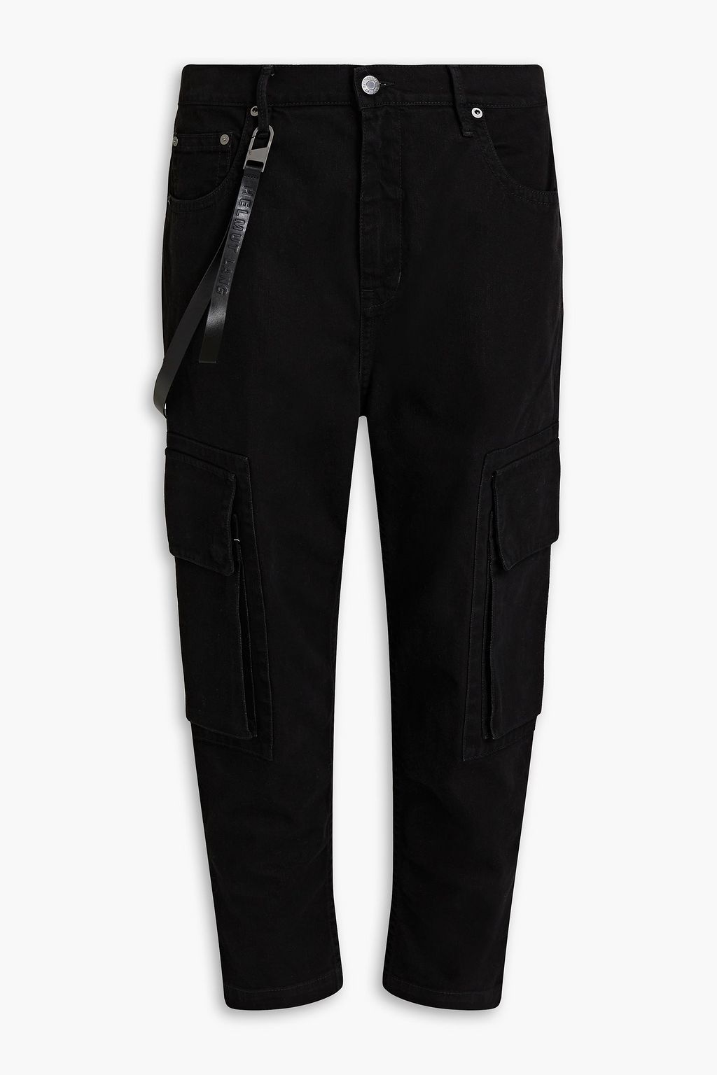 Cropped tapered belted denim jeans 