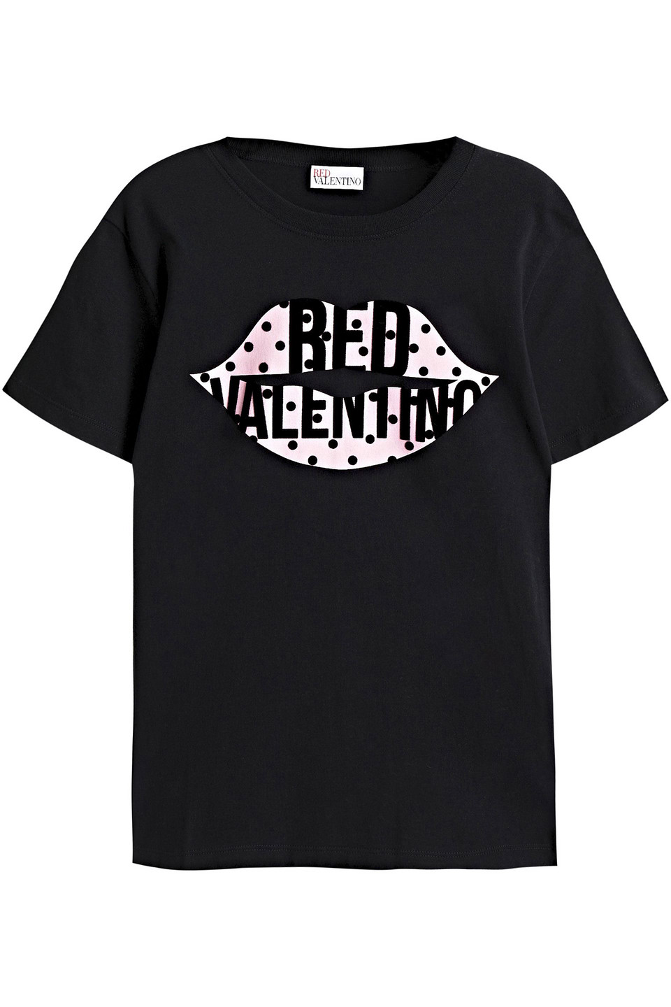 Redvalentino Woman Flocked Printed Cotton-jersey T-shirt Black Size M