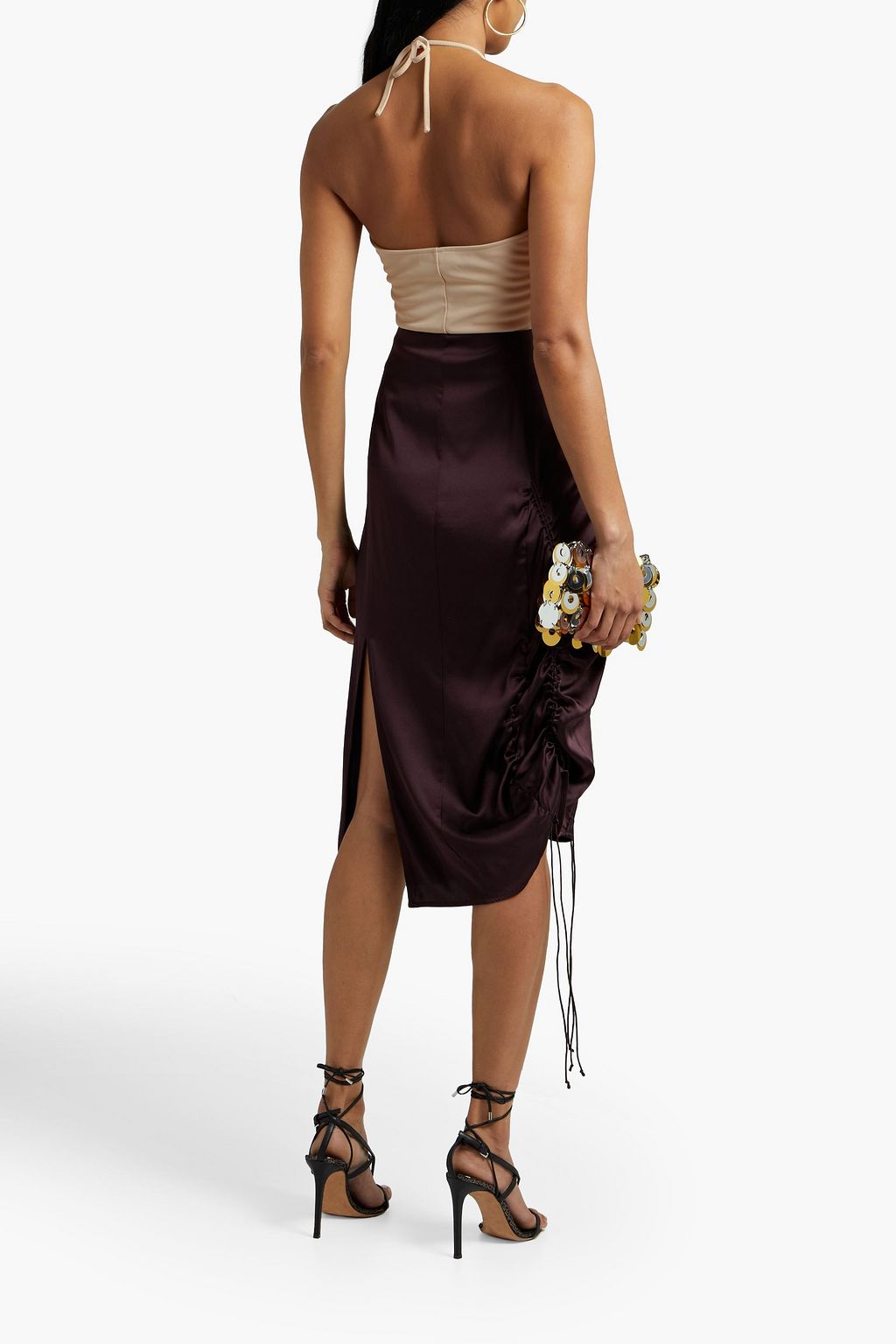 NICHOLAS Cutout ruched crepe halterneck top