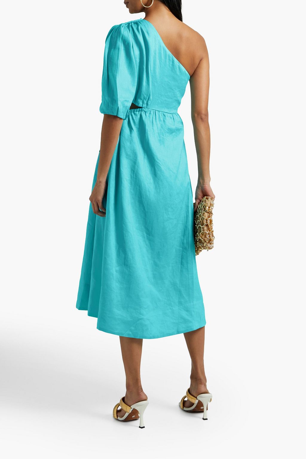 NICHOLAS One-shoulder cutout  linen midi dress