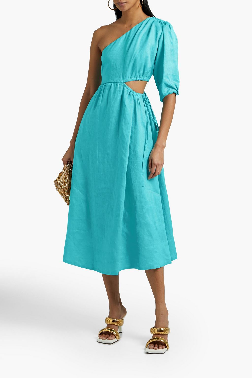 NICHOLAS One-shoulder cutout  linen midi dress