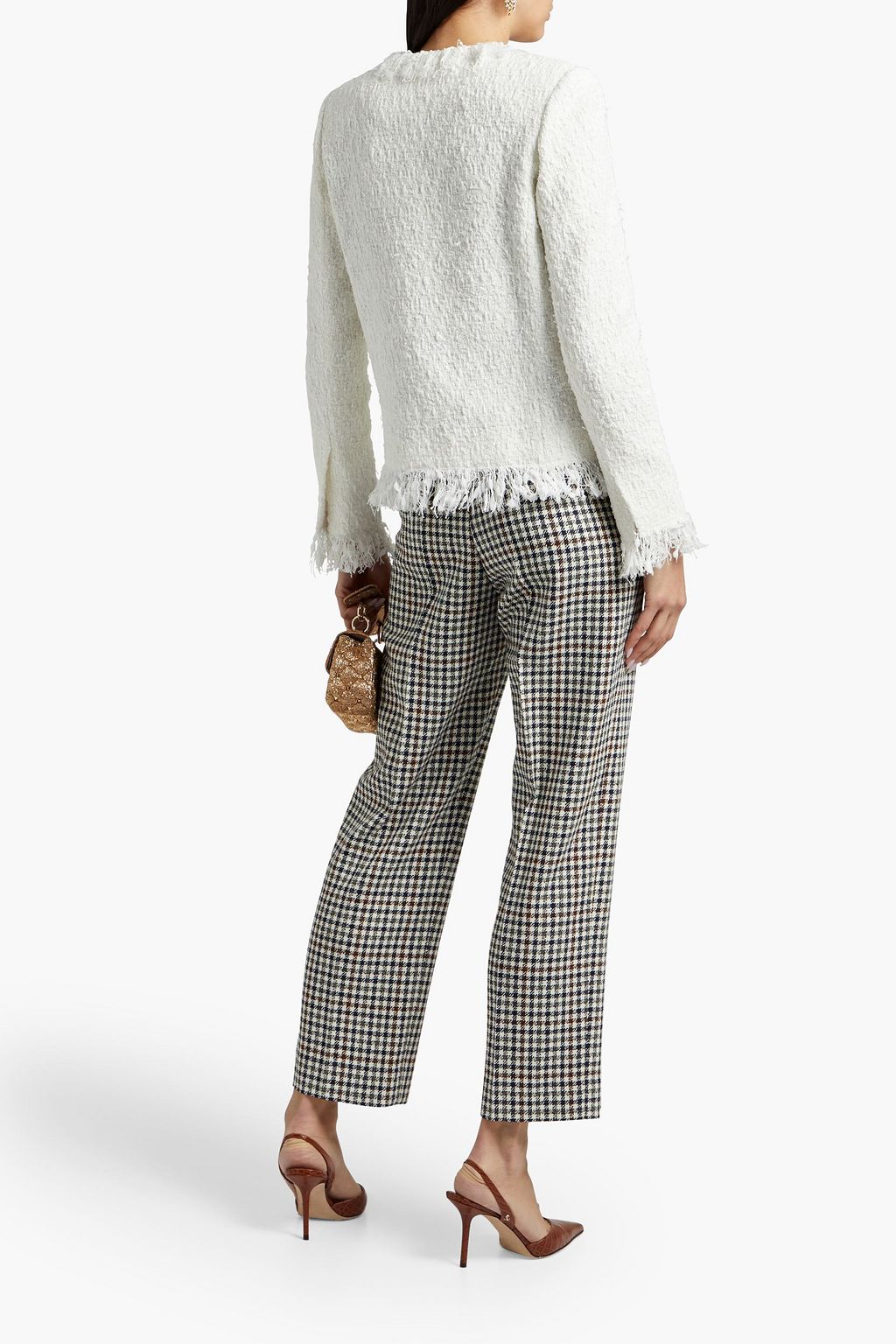 OSCAR DE LA RENTA Frayed embellished tweed jacket